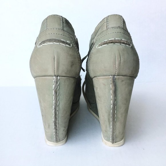 Balenciaga Gray and Green Wedge Booties with Moccasin Toe - Picture 10 of 11